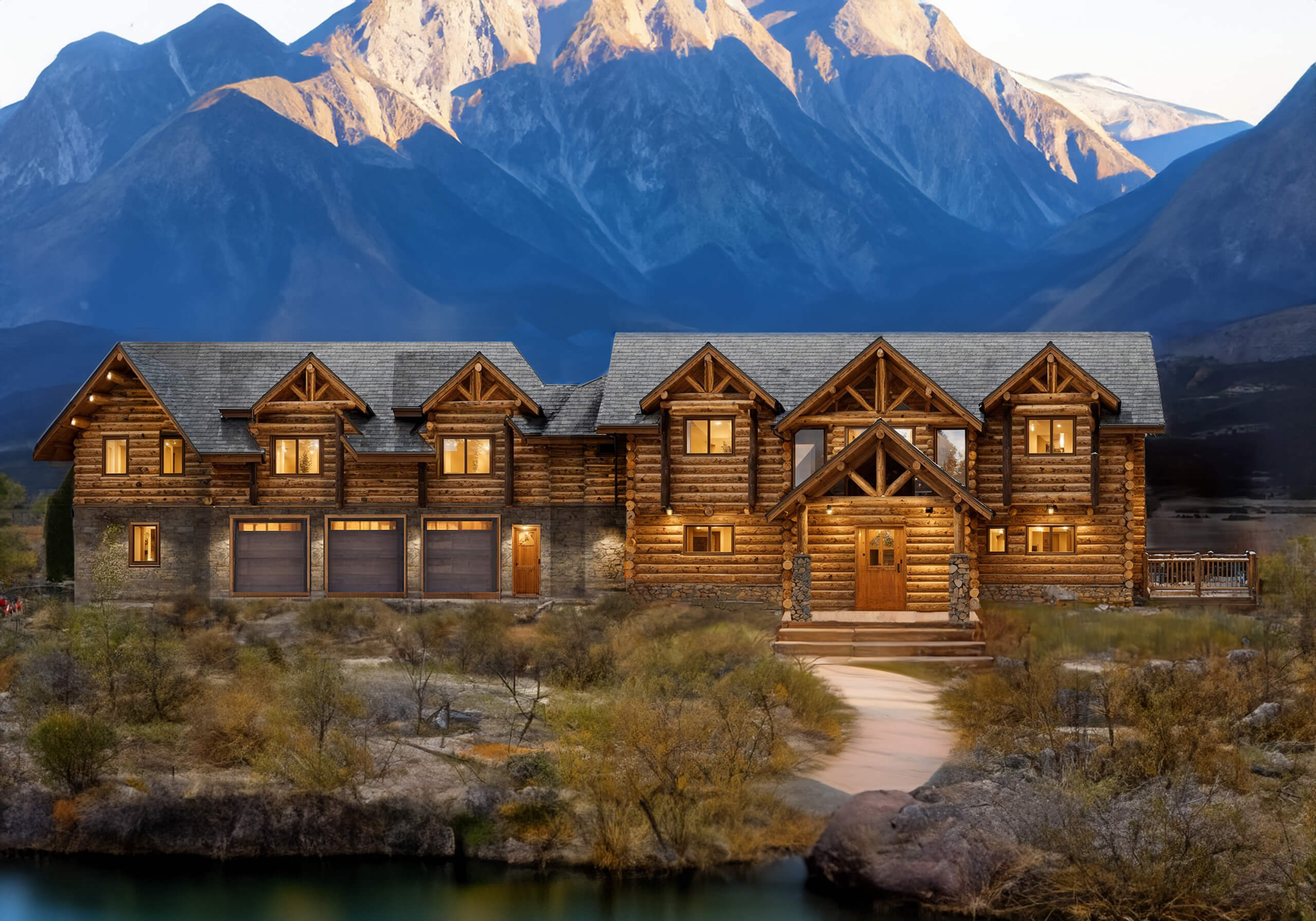 Monarch log home, finished, Colorado timber